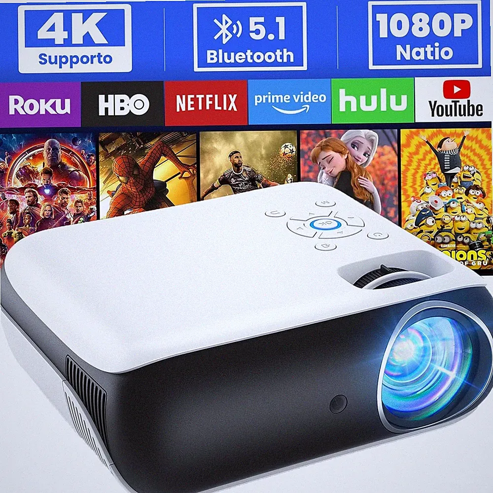 HOPVISION H1 4K Projektor unterstützt, Bluetooth Full HD (ohne USB-Stick)