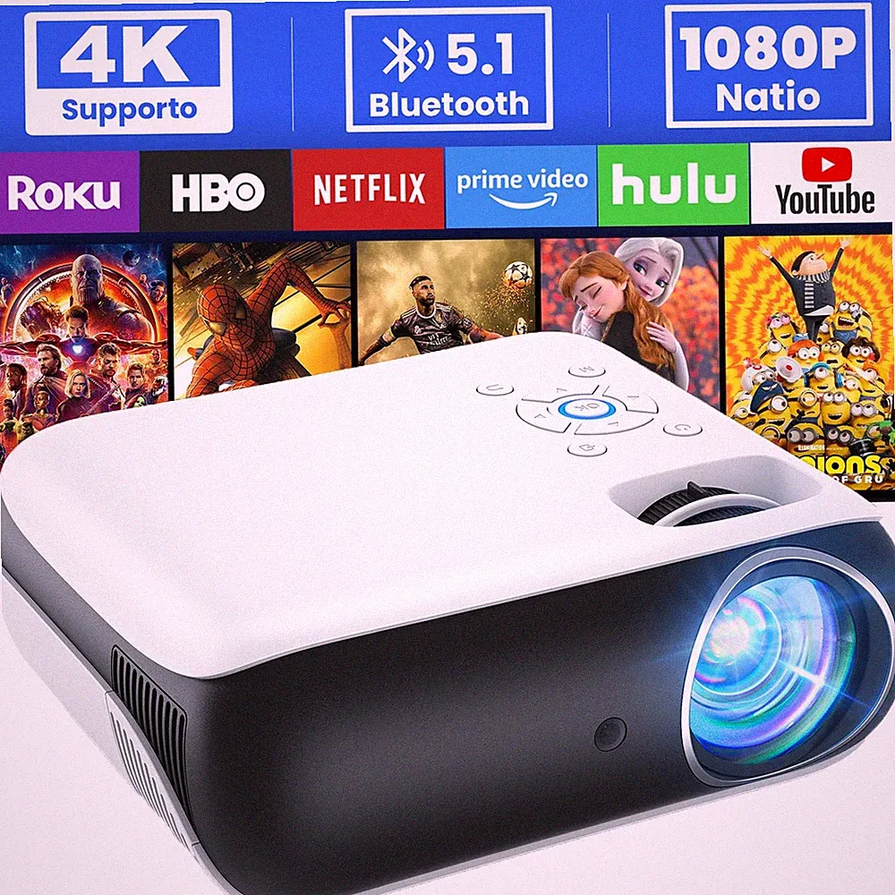 HOPVISION Projektor 9500Lumen 4K unterstützt, Mini Tragbar Bluetooth Full H...