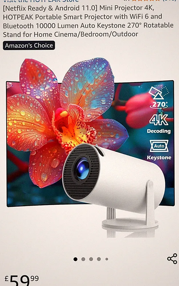 HOTPEAK Mini Beamer mit WiFi 6 und Bluetooth, Full HD 4K Unterstützung