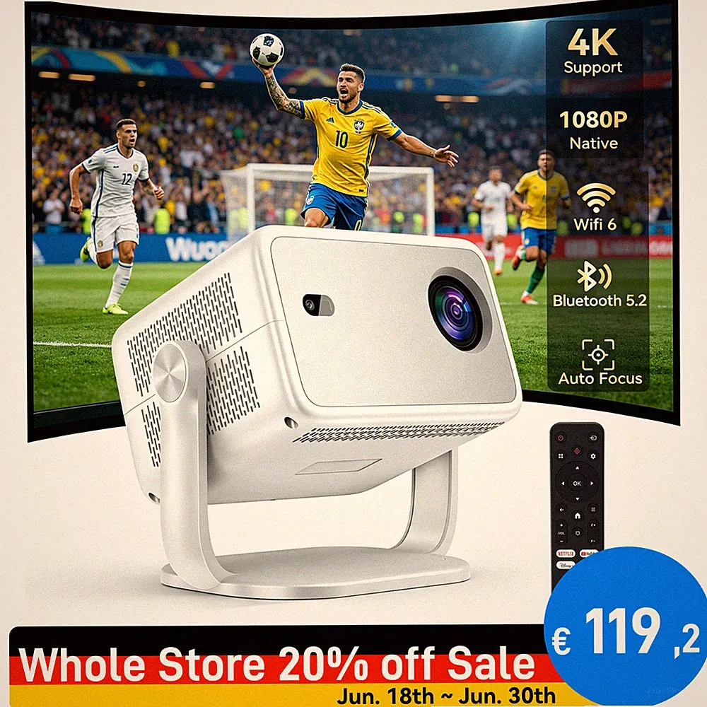 HUIDUN PT10 1080P Beamer 25000 Lumen Netflix KI-Stimme Autofokus WiFi6 Heimkino