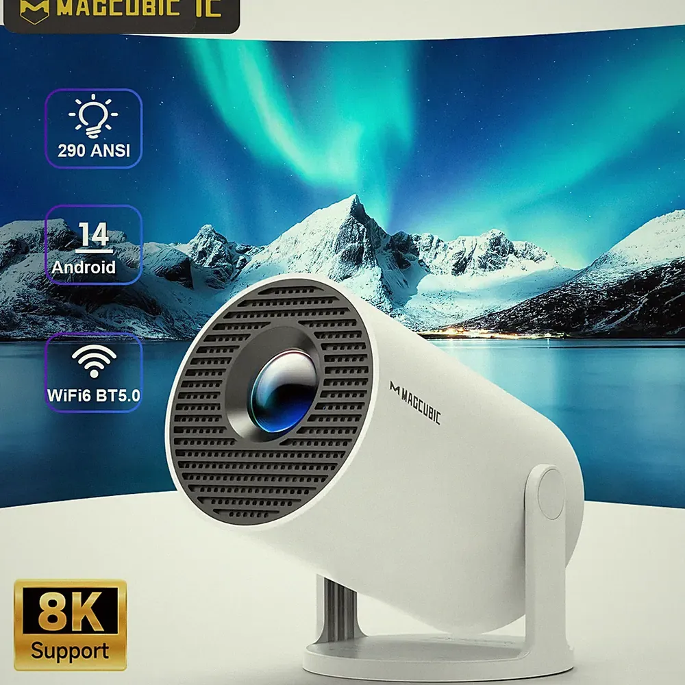 HY300 Pro Beamer Android 14 WiFi6 BT5.4 290ANSI 8K Unterstützung Tragbar Kino