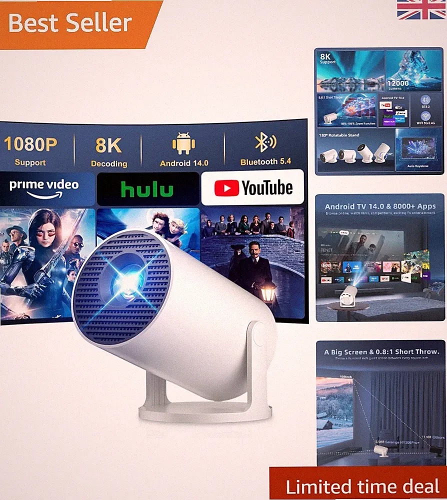HY300PRO+ Mini-Projektor: 4K-Unterstützung, 12000 Lumen & WiFi 6 - tragbare Eleganz