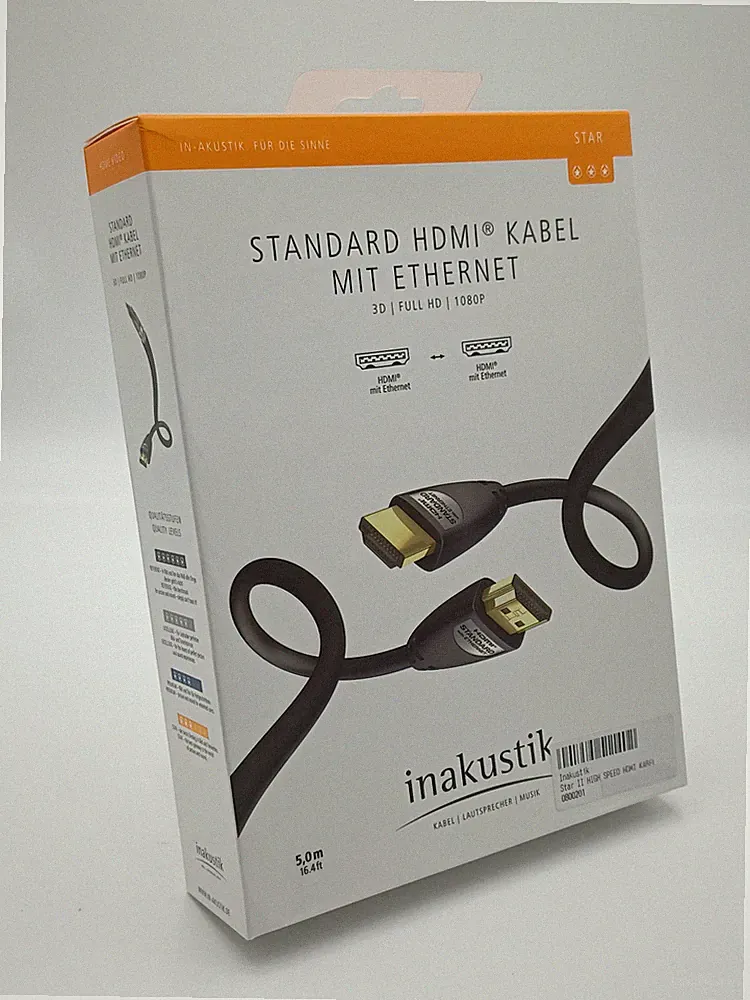 Inakustik HDMI Kabel 5m Ethernet Full HD 3D 1080p TV LCD Beamer ARC CEC HDPC 208