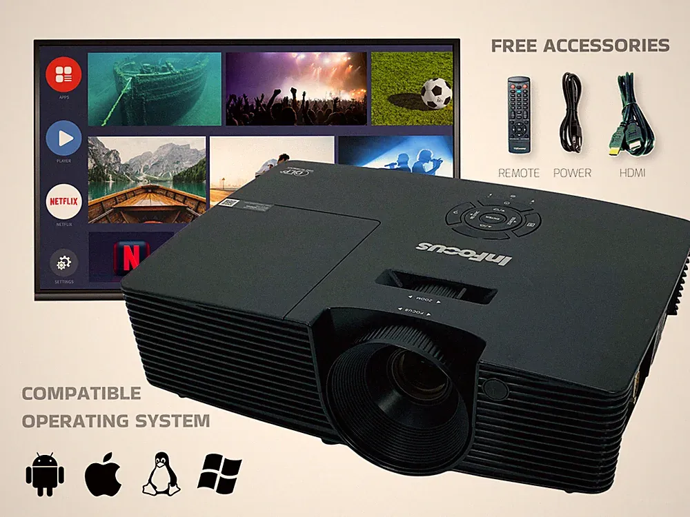 InFocus 3LCD Beamer 17.000:1 Kontrast 3500 Lumen Full HD 3D inkl. Zubehör