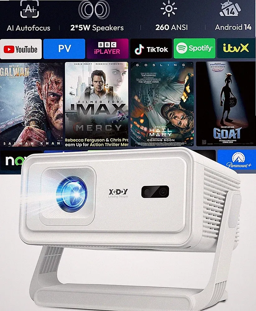 【KI Autofokus & 2×5W Stereo Sound】Xgody Mini Projektor mit Android 14