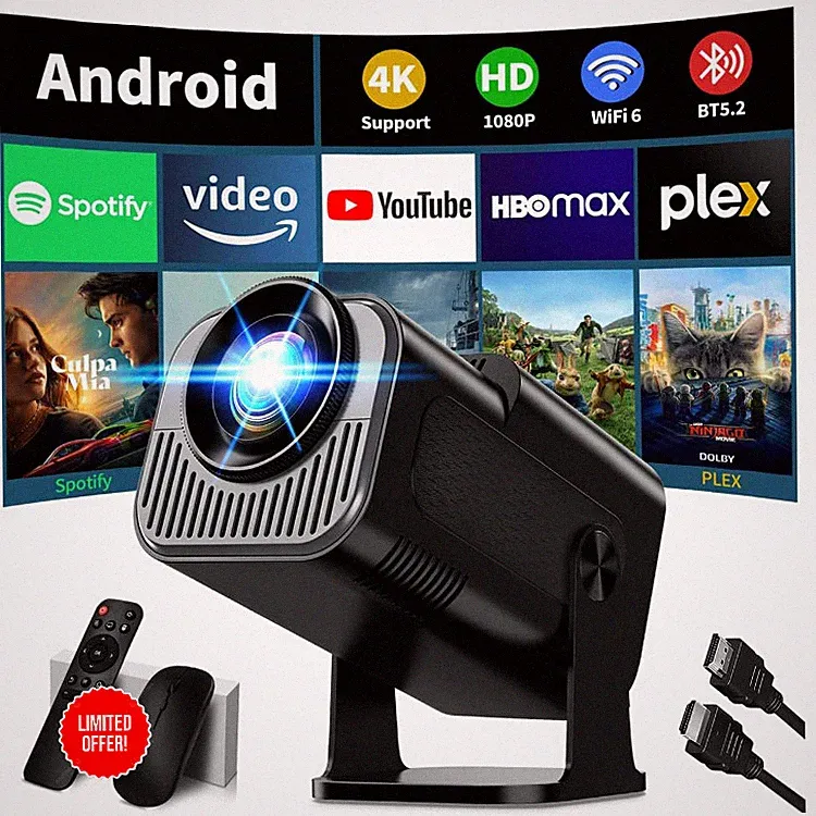 Klein Projektor 4K WiFi 6 Bluetooth 5.2 Tragbarer Beamer mit Auto