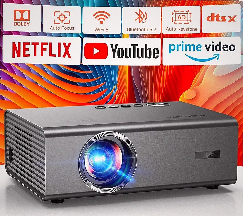 Kogata 4K Smart Projektor Schlafzimmer 1200 ANSI, kompatibel mit Netflix & HDR10