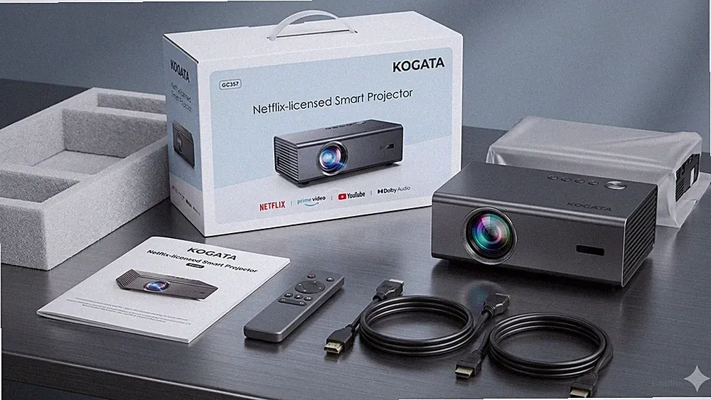 KOGATA GC357 Beamer Full HD 1080p WiFi Bluetooth Autofokus Netflix Heimkino