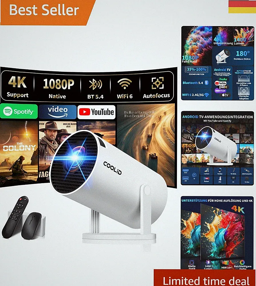 Kompakter 4K Beamer mit 120 Zoll Bildgröße und integriertem Surround Sound