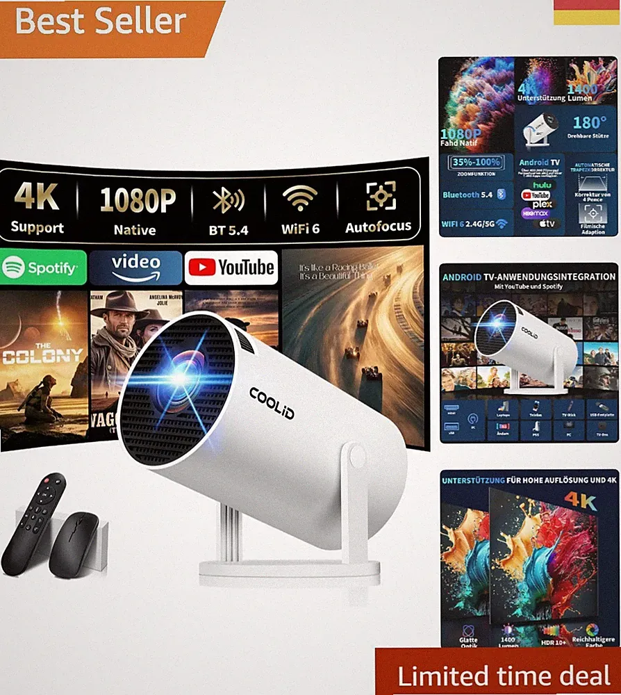 Kompakter Full HD Projektor mit automatischer Trapezkorrektur und Bluetooth 5.4