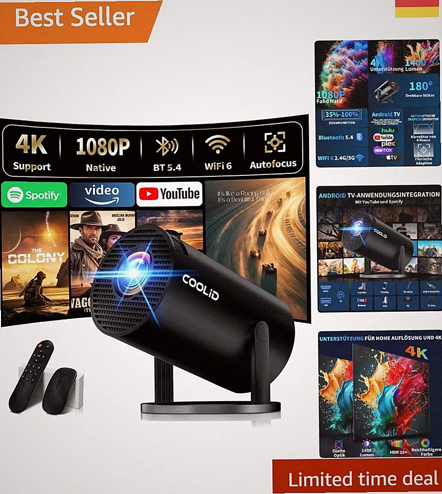 Kompakter Mini Projektor 4K - Universal für HDMI, USB und Bildschirmprojektion