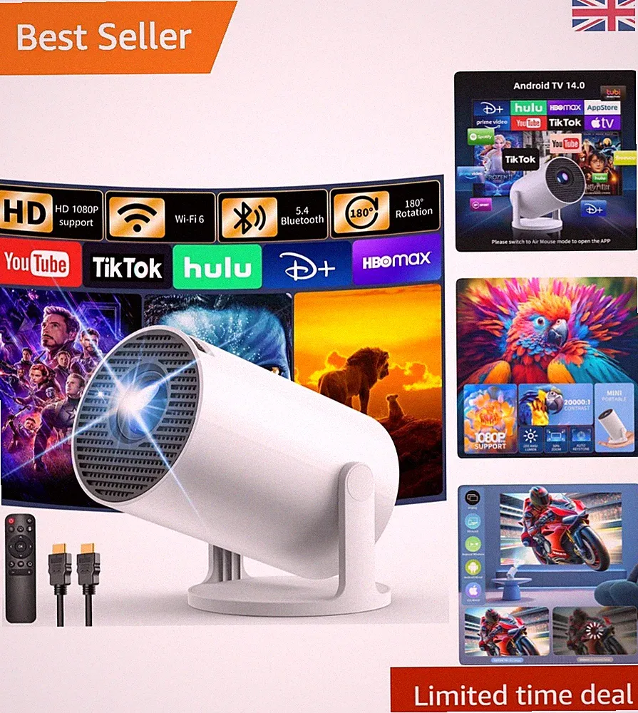 Kompakter Mini-Projektor für Schlafzimmer mit 1080P-Unterstützung und 180° drehbarer Funktion