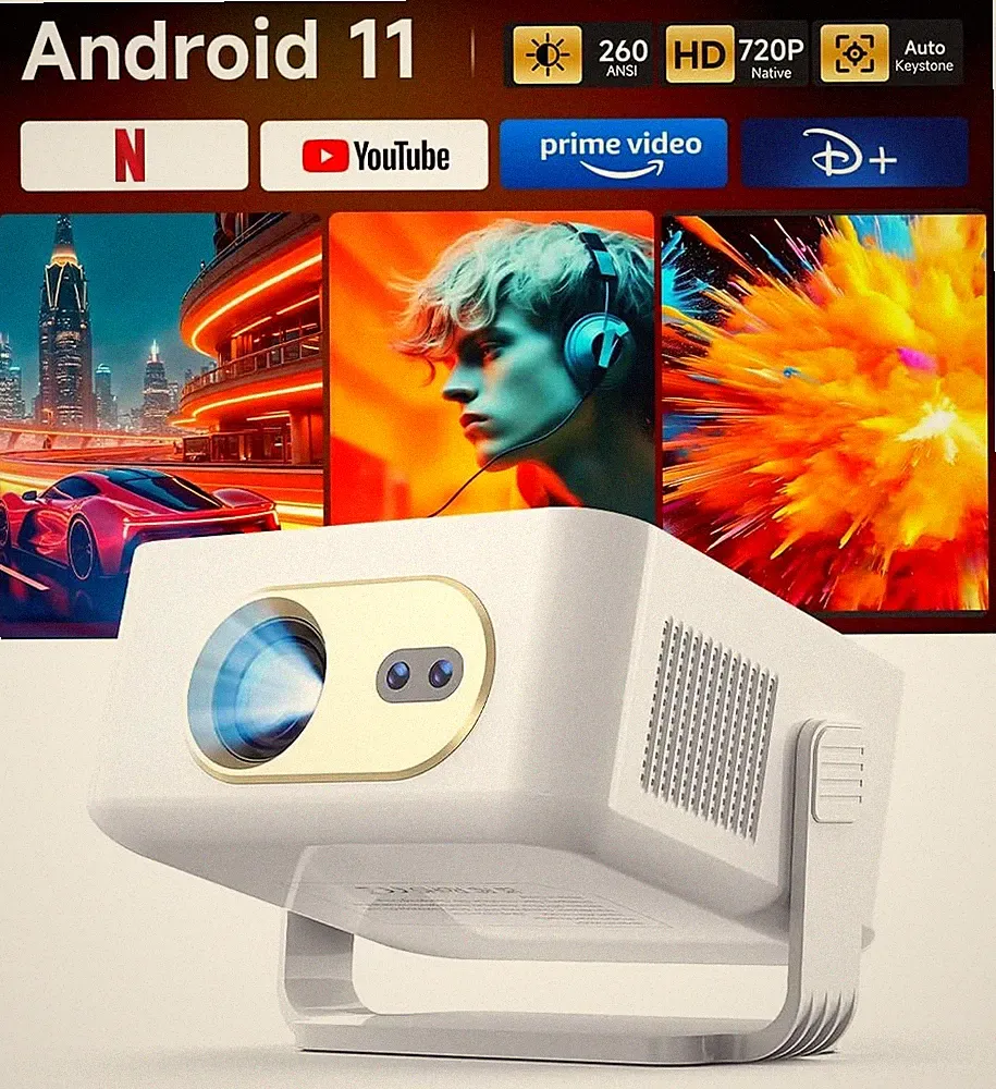 Kompakter Smart Beamer 1080P mit WLAN/Bluetooth, Autofokus