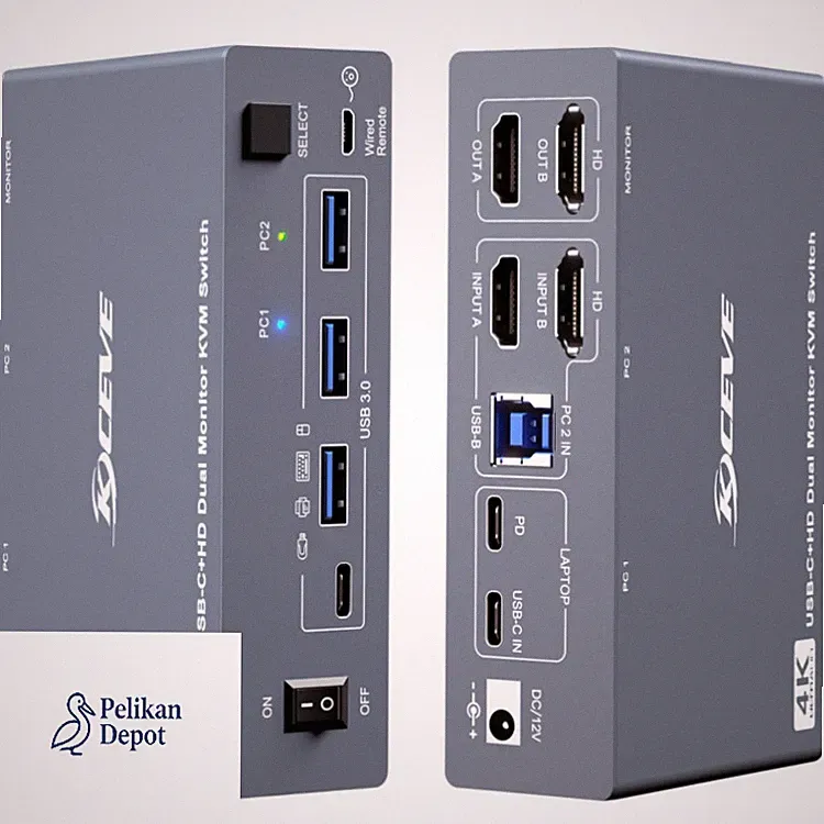 KVM Switch 2 Monitore 1 Laptop 1 Desktop 4K@60Hz USB-C