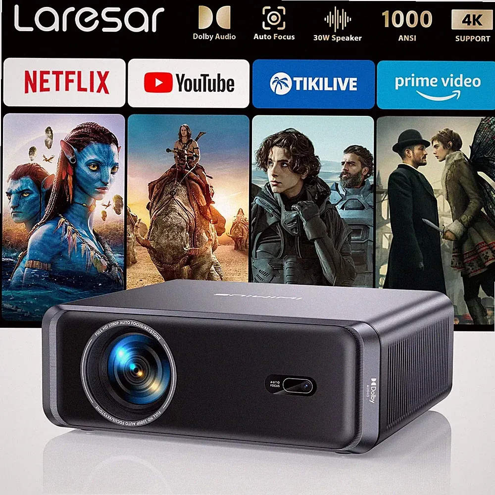 Laresar A1 Projector Beamer 1000ANSI Off.Netflix 4K Nativ 1080p AutoFocus+Trapez