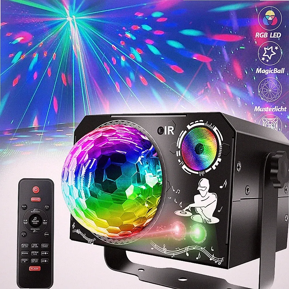 Laser Projektor RGB Discolicht 64 Muster Partylicht mit Fernbedienung USB Disco