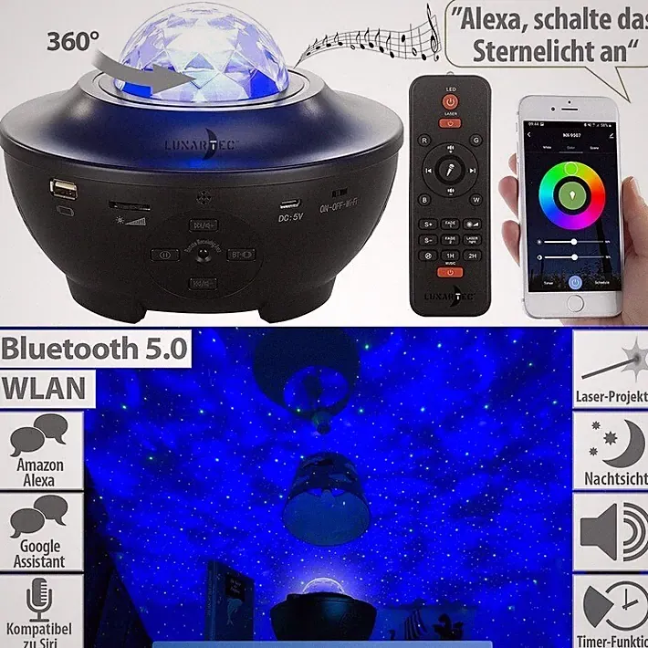 Laser-Sternenlicht-Sternenhimmel Projektor,Lautsprecher mit Bluetooth WLAN & App