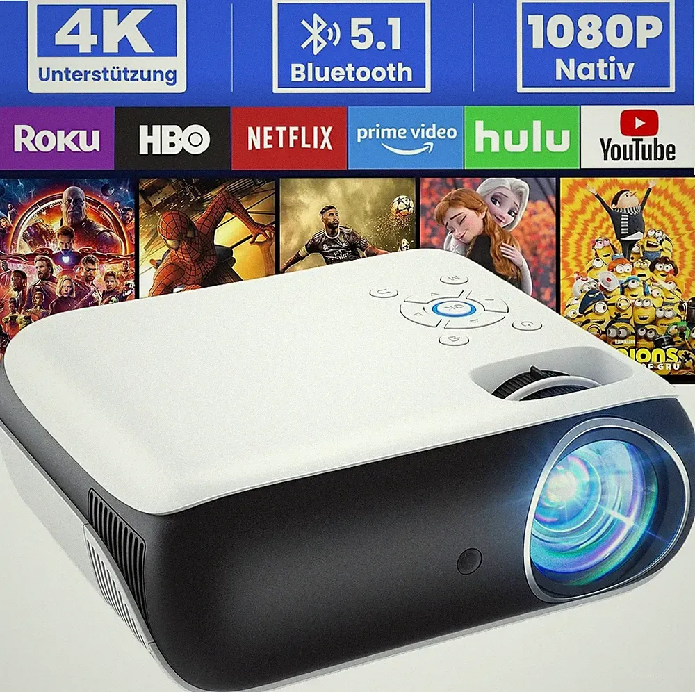 LED-Beamer (9500 lm, 10.000:1, 3840 x 2160 Pixel px, Bluetooth 5.1, 200 Zoll, HD