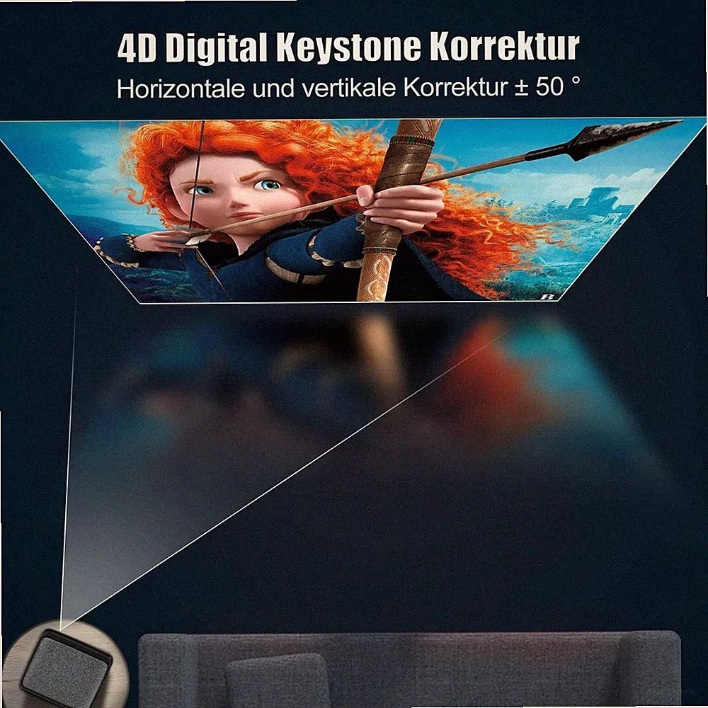 LED Beamer Full HD 1080p, WLAN/Bluetooth, 300 Zoll, 4D-Trapez, HDMI/USB