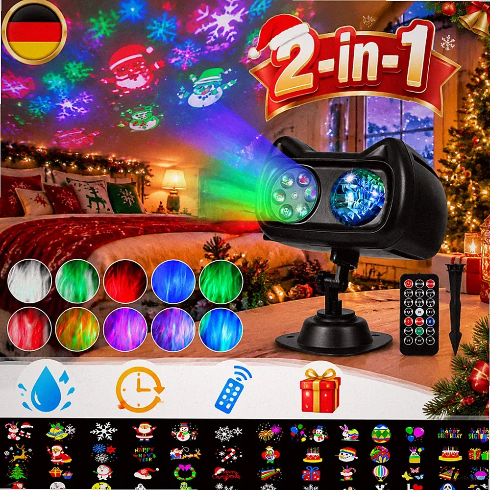 LED Laser Projektor Nordlichter Aurora 72 Muster Außen wasserdicht 5m Kabel