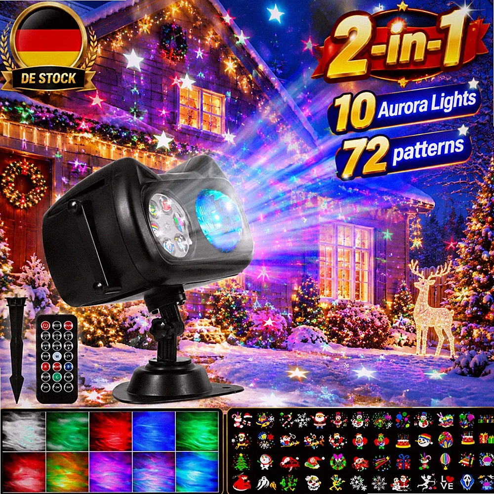 LED Laser Projektor Wandprojektor 72 Motiv Strahler Lampe Hauswand Weihnachten
