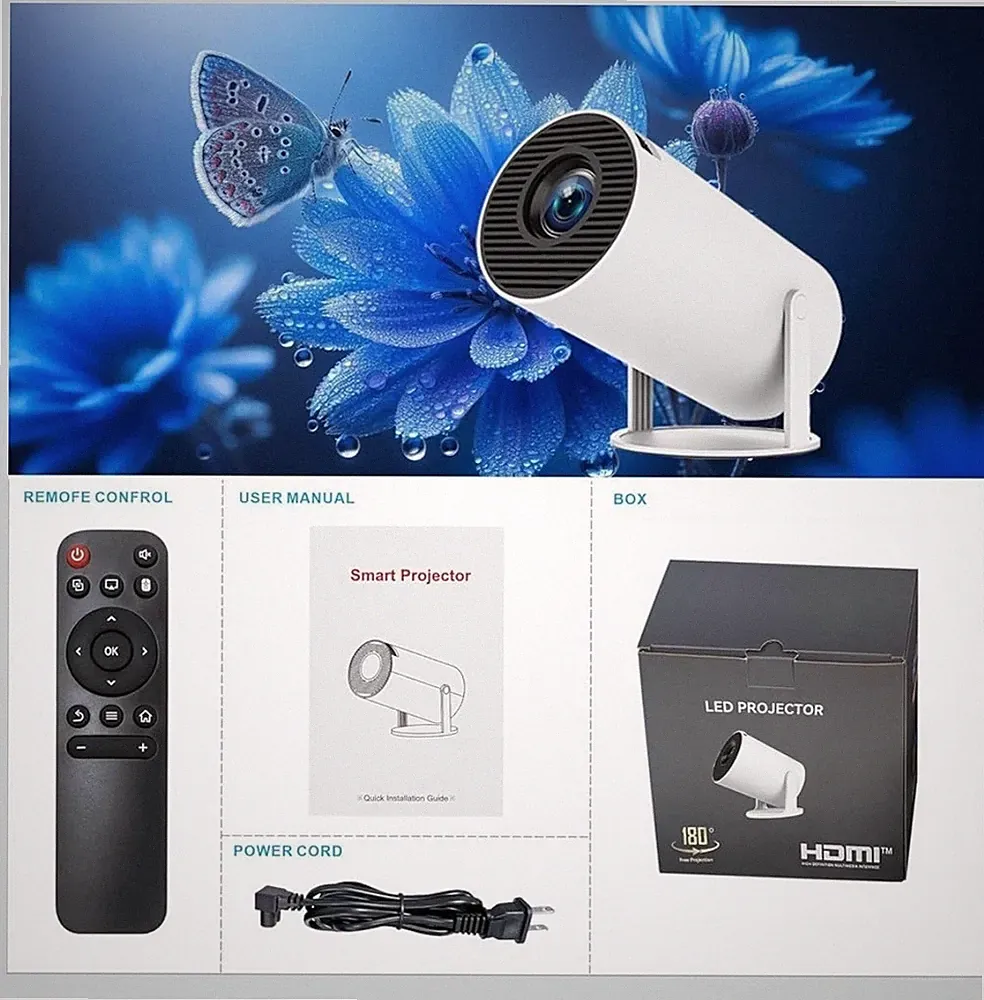 LED Projector,Mini Beamer 4k 1080P Full HD Kompatibel mit Android und Netflix
