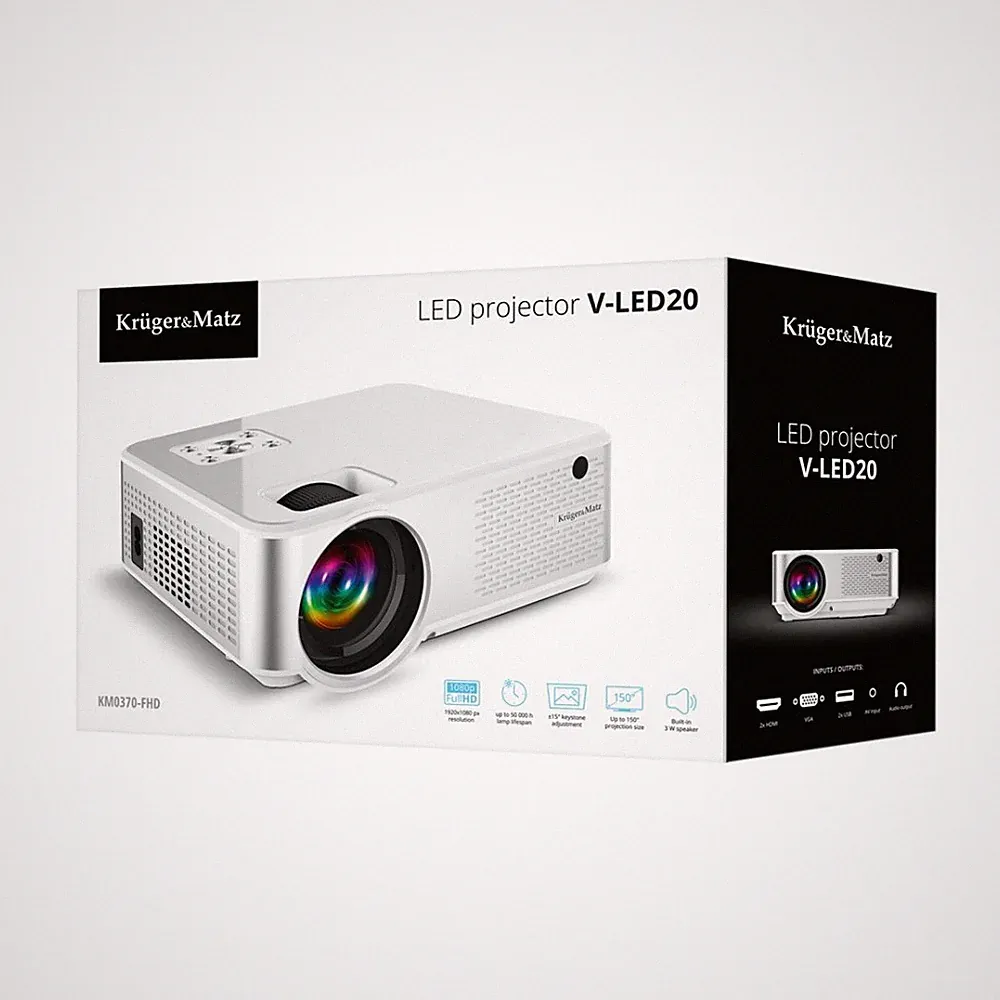 LED-Projektor Full HD USB 5000 Lumen 150 Zoll Beamer Kruger&Matz V-LED20