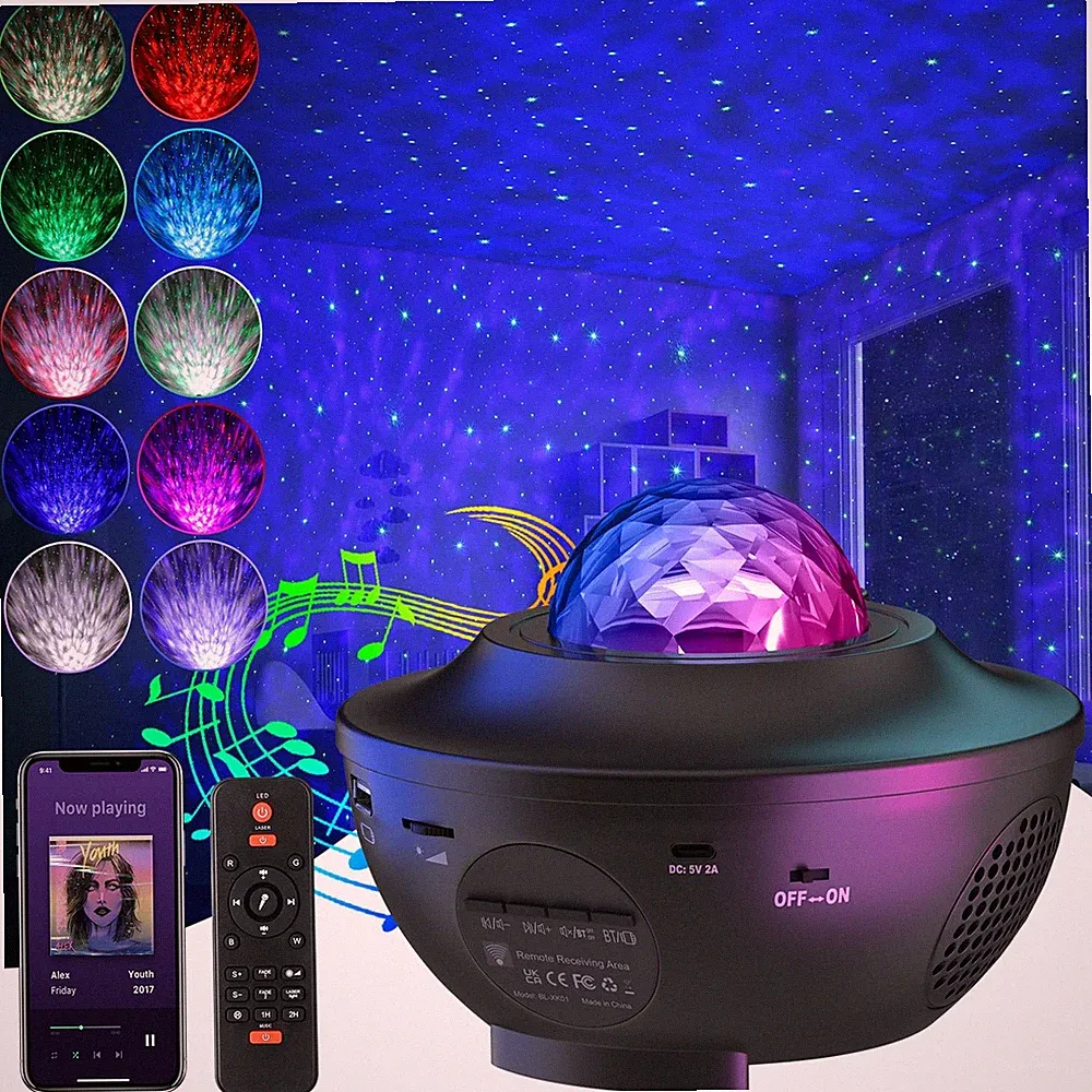 LED Sternenhimmel Projektor Nachtlicht mit Bluetooth Lautsprecher für Kinder &