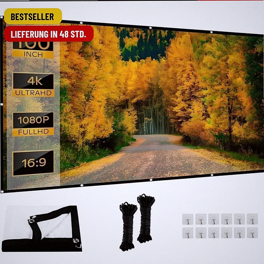 Leinwand Beamer 100 Zoll, 16:9 HD Projektionsleinwand 220 × 124 cm, faltbar & kn