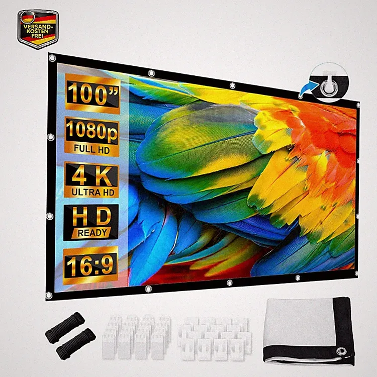LEORFI 100 Zoll Beamer Leinwand Faltbare Projektionsleinwand 160 Winkel, 510g