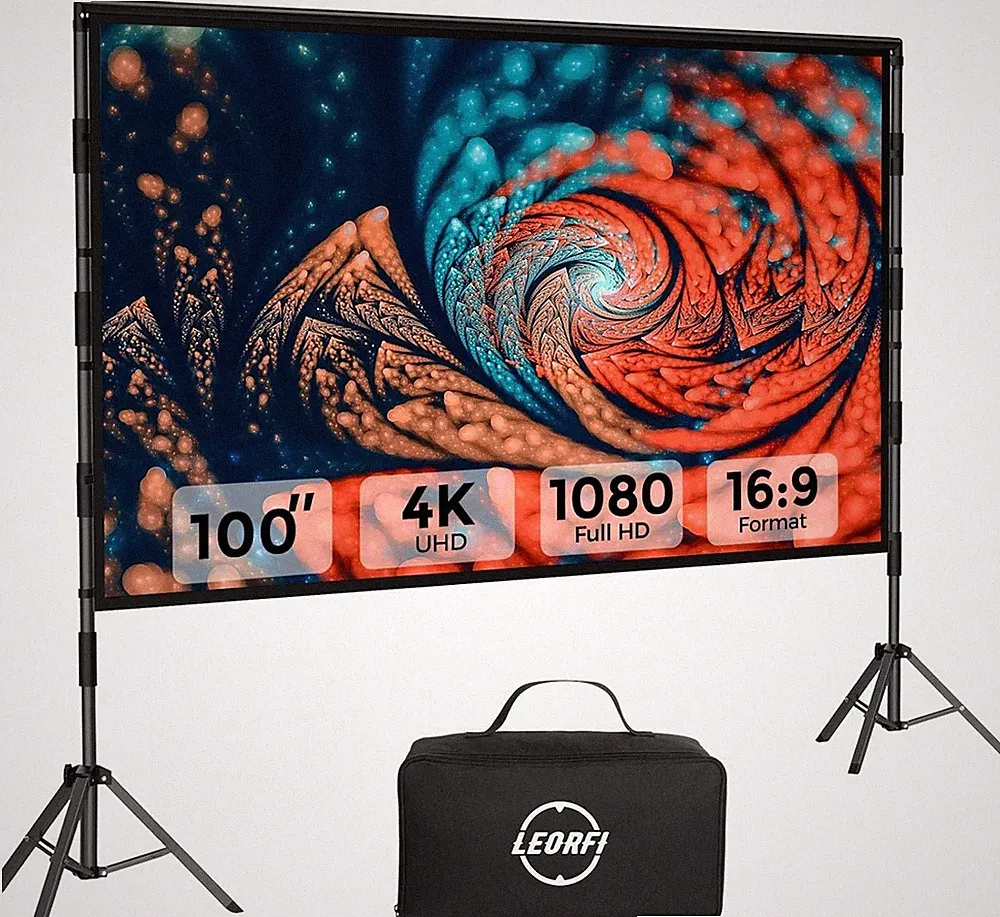 LEORFI Beamer Leinwand 100 Zoll Stativ Tragbar 16:9 4K HD Indoor Outdoor