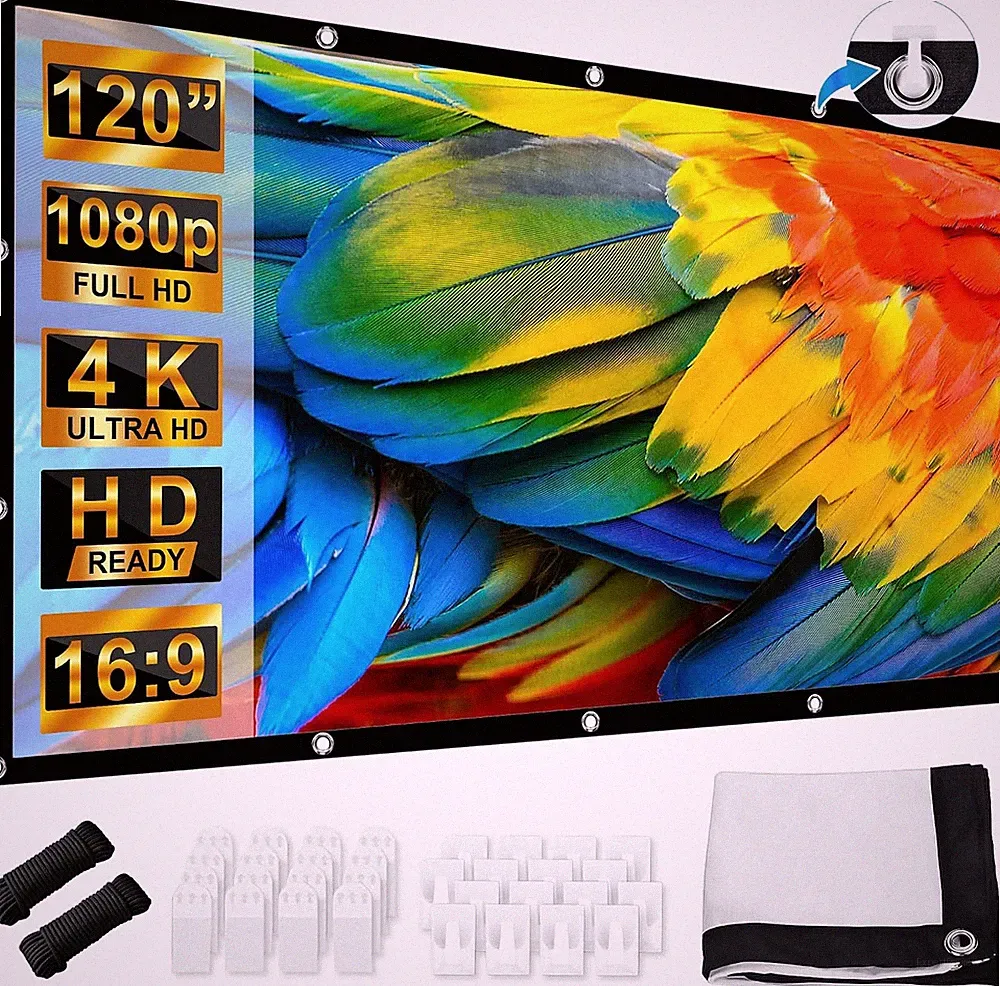 LEORFI Beamer Leinwand 120 Zoll, Tragbare Projektionsleinwand 275x156 cm, HD
