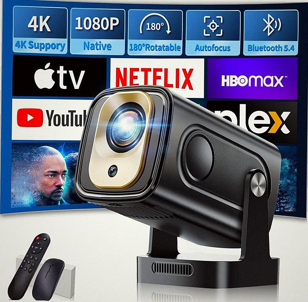 LHHCMU Mini Beamer 1080P mit WiFi 6 und Bluetooth 5.4, 4K