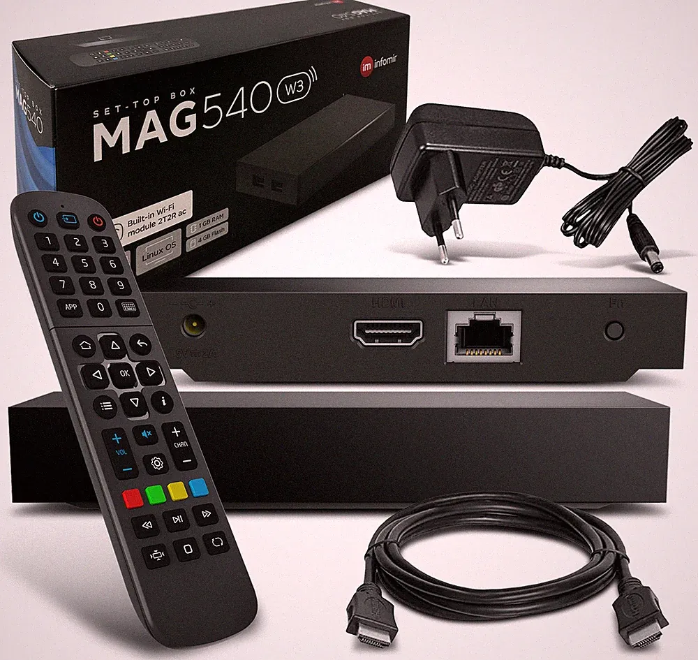 MAG 540w3 IPTV Set Top Box 1GB RAM 4K HEVC H.265 Unterst. Linux WLAN integriert