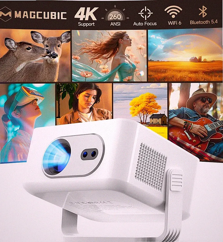 Magcubic Android 14 Beamer, Hy300Max Mini Beamer 4K & 8K Mit Dualband Wifi 6 BT