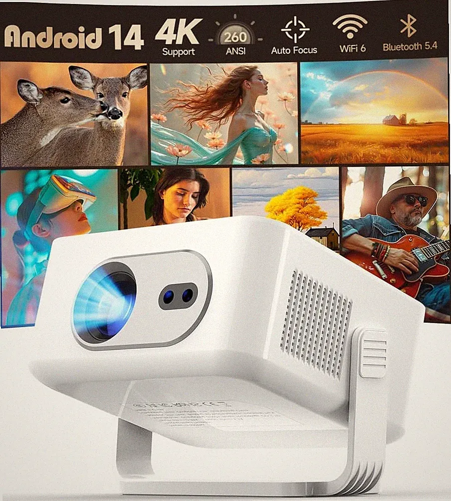 Magcubic Beamer Android 14,HY300max Mini Beamer 4K & 8K mit Dualband WiFi 6 BT