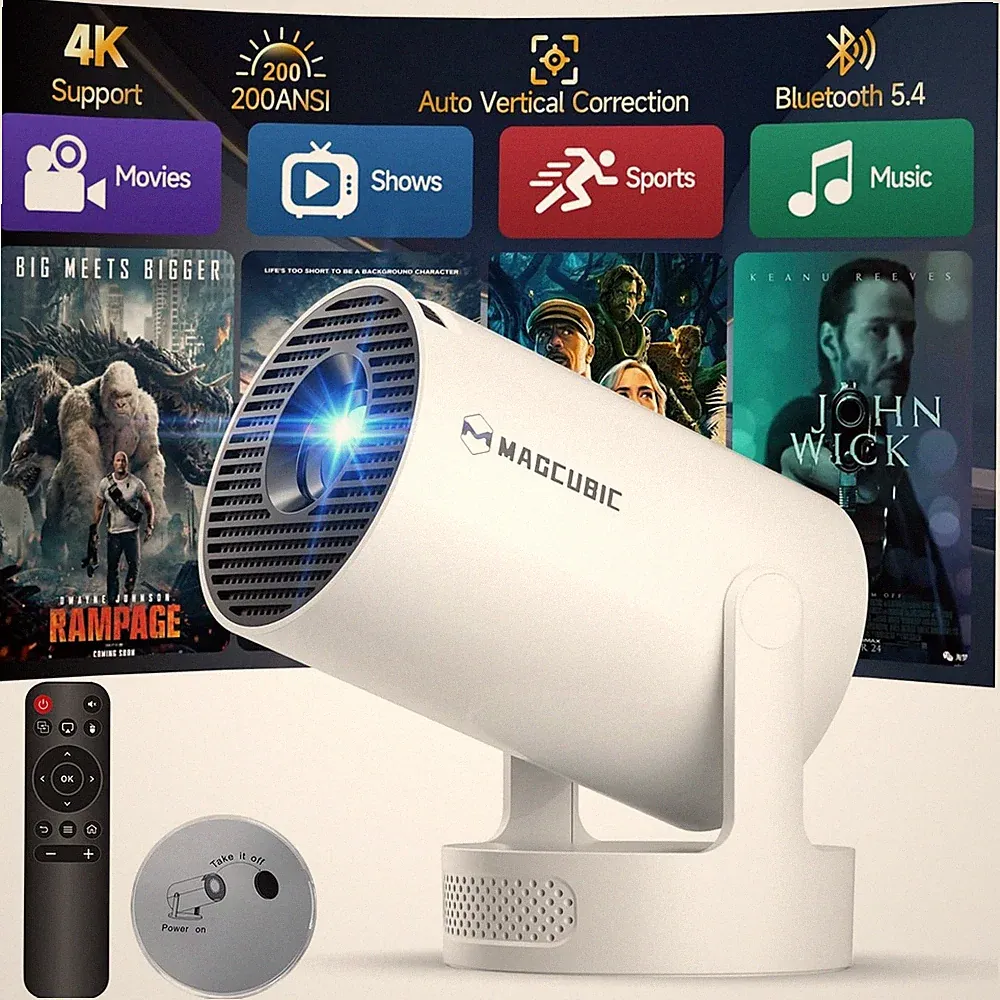 Magcubic HY300pro Beamer 4K 200 ANSI 1280x720 WiFi 6 Android 14 Weiß Projektor
