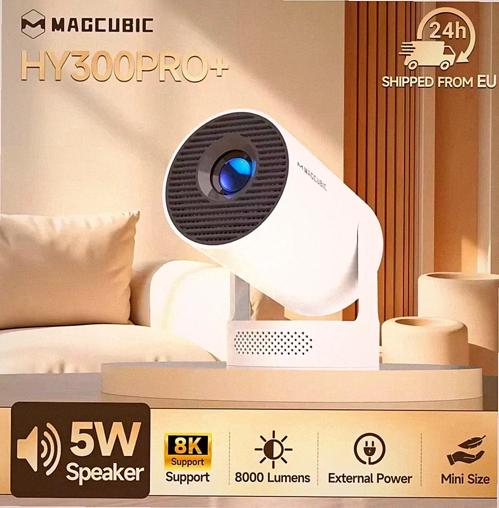 MAGCUBIC HY300PRO+ LPD Beamer 720p, 4K Support, WLAN/BT, Speaker, weiß