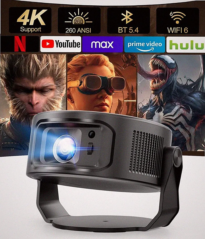 Magcubic Mini Beamer 4K, 360°+35° Foldable Split Projector, 260 ANSI Wi-Fi 6 Und