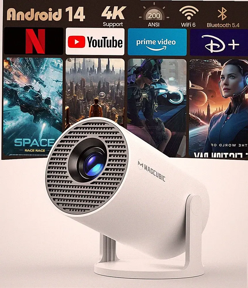 Magcubic Mini Beamer 4K Unterstützt Android 14, Smart Projector 5G Wifi 6 BT 5.4