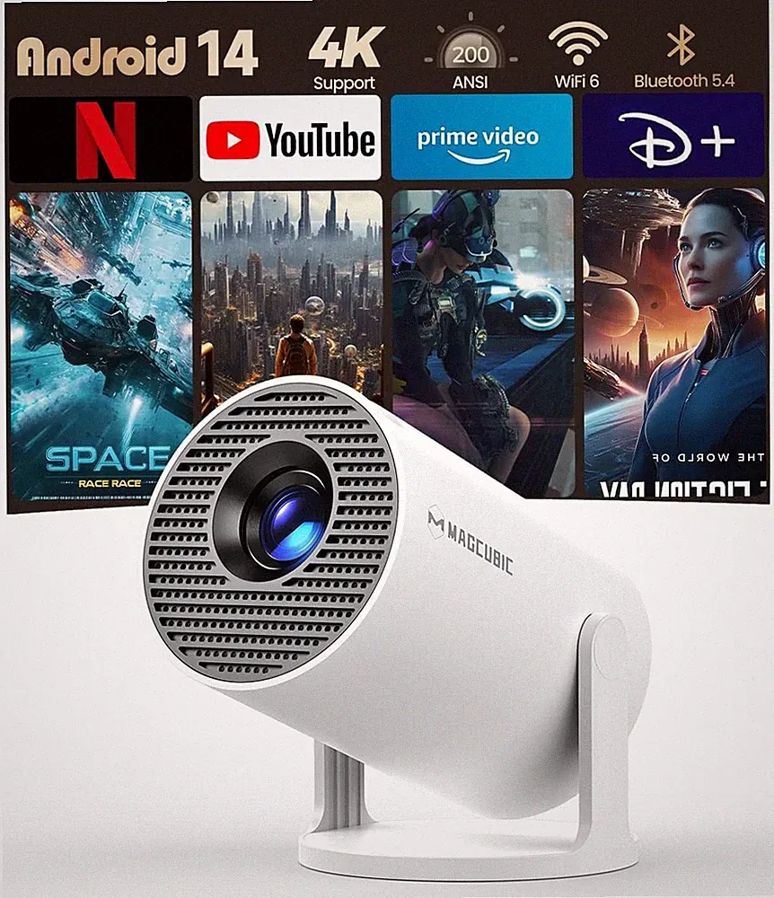 Magcubic Mini Beamer 4K Unterstützt Android 14, Smart Projector 5G Wifi 6 BT 5.4