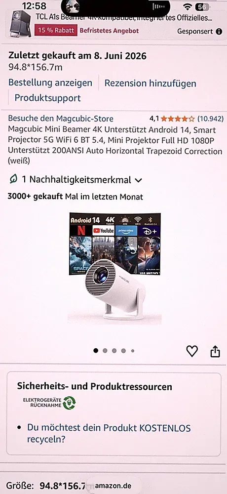 Magcubic Mini Beamer 4K Unterstützt Android 14, Smart Projector
