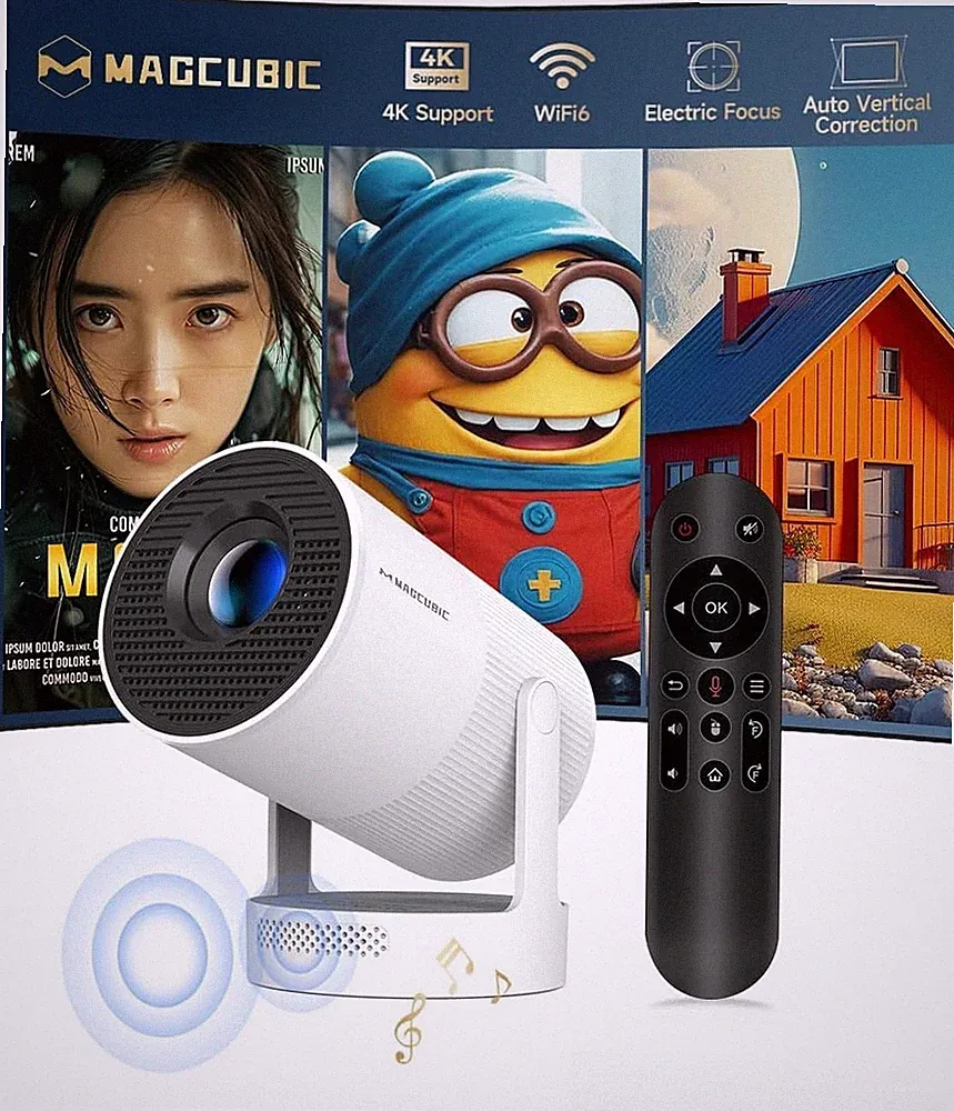Magcubic Mini Beamer 4K Unterstützt, Smart Projector Elektrisch Fokus WiFi