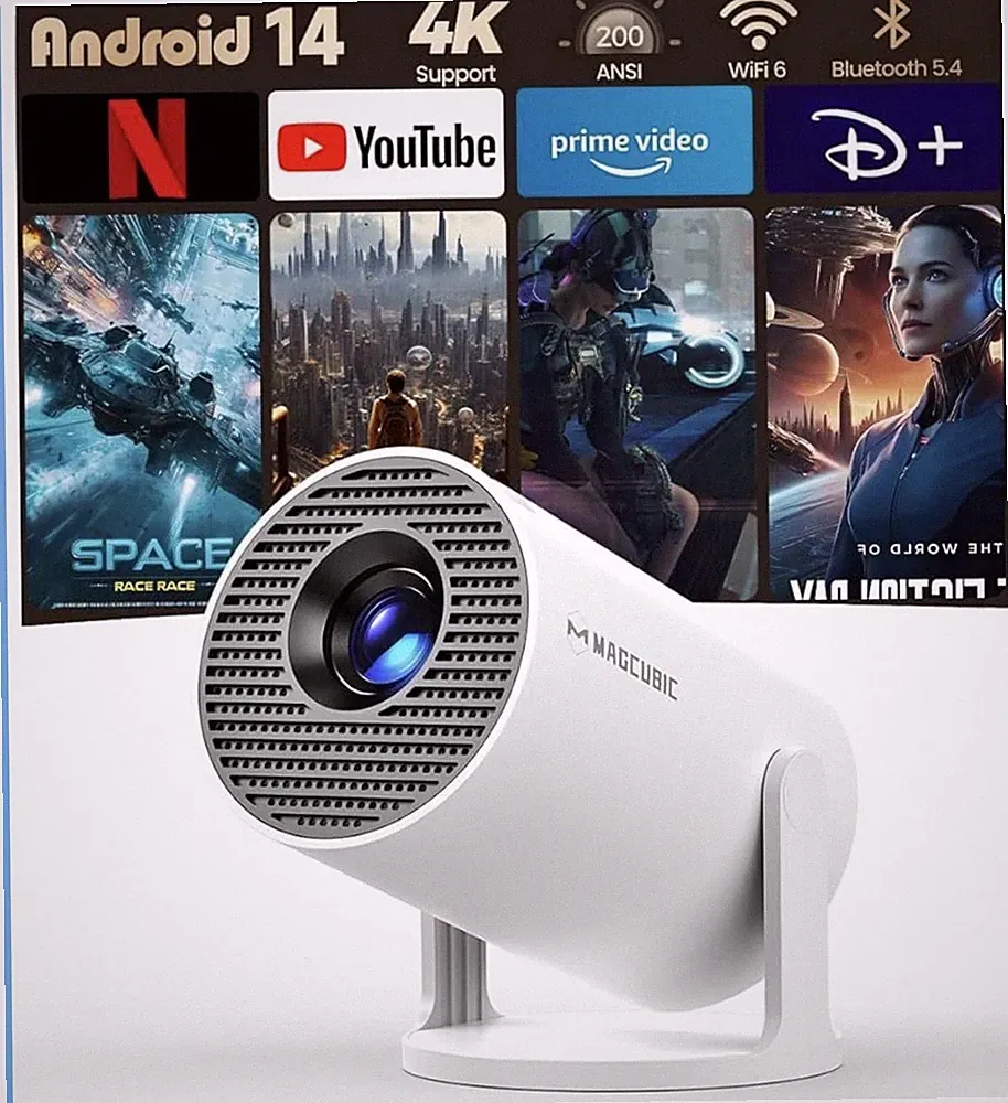 Magcubic Mini Beamer Android 14 720p nativ 4K Support 200 ANSI WiFi 6 Weiß