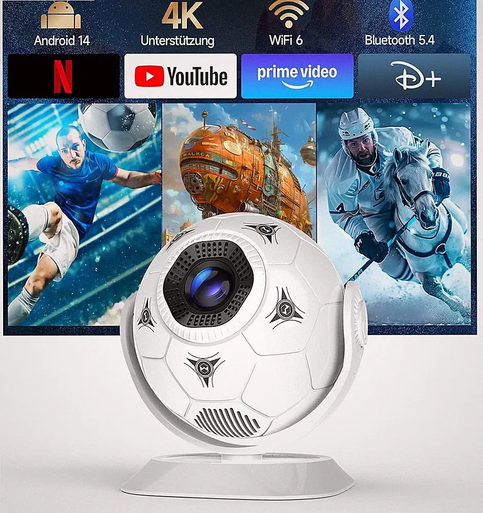Magcubic Mini Beamer Projektor 4K Support, 360° Fußball-Motiv Beamer Klein