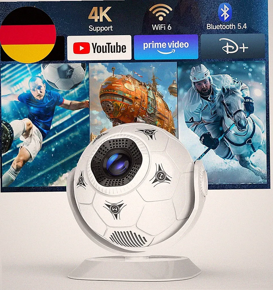 Magcubic Mini Beamer Projektor 4K Support, 360° Fußball-Motiv Beamer Klein Heimk