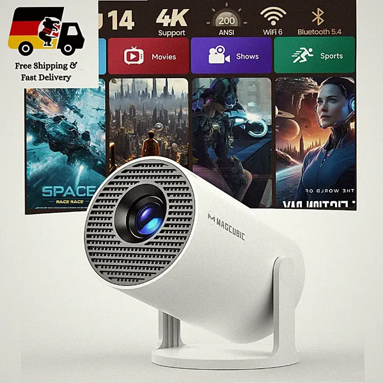 Magcubic Mini Beamer Projektor 4K Tragbar 200 ANSI 1280x720 Weiß 5W Lautsprecher