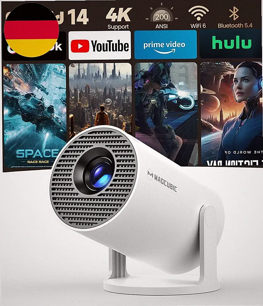 Magcubic Mini Beamer Projektor 4K Unterstützt Android 14, Wifi 6 BT 5.4 | Smart