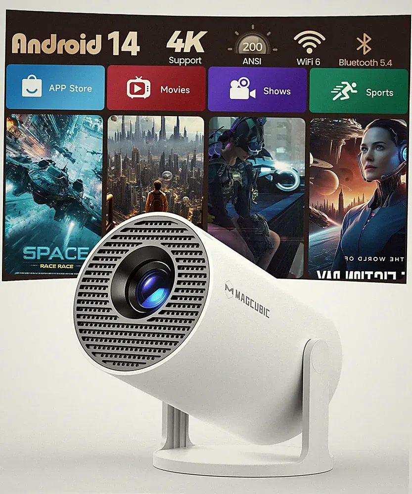 Magcubic Mini Beamer Projektor 4K Unterstützt Android 14 WiFi 6 BT 5.4 Smart