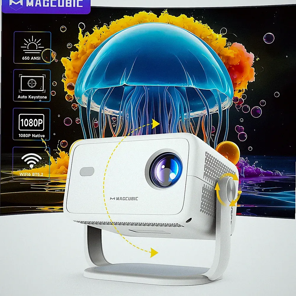Magcubic Native Beamer / 1080P 650 ANSI 4K / 360 ° Projektor Mit Android 11